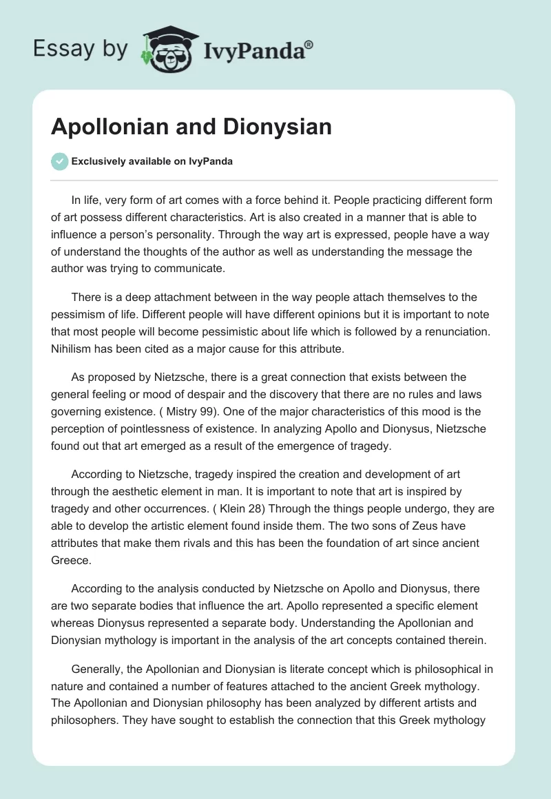 Apollonian and Dionysian. Page 1