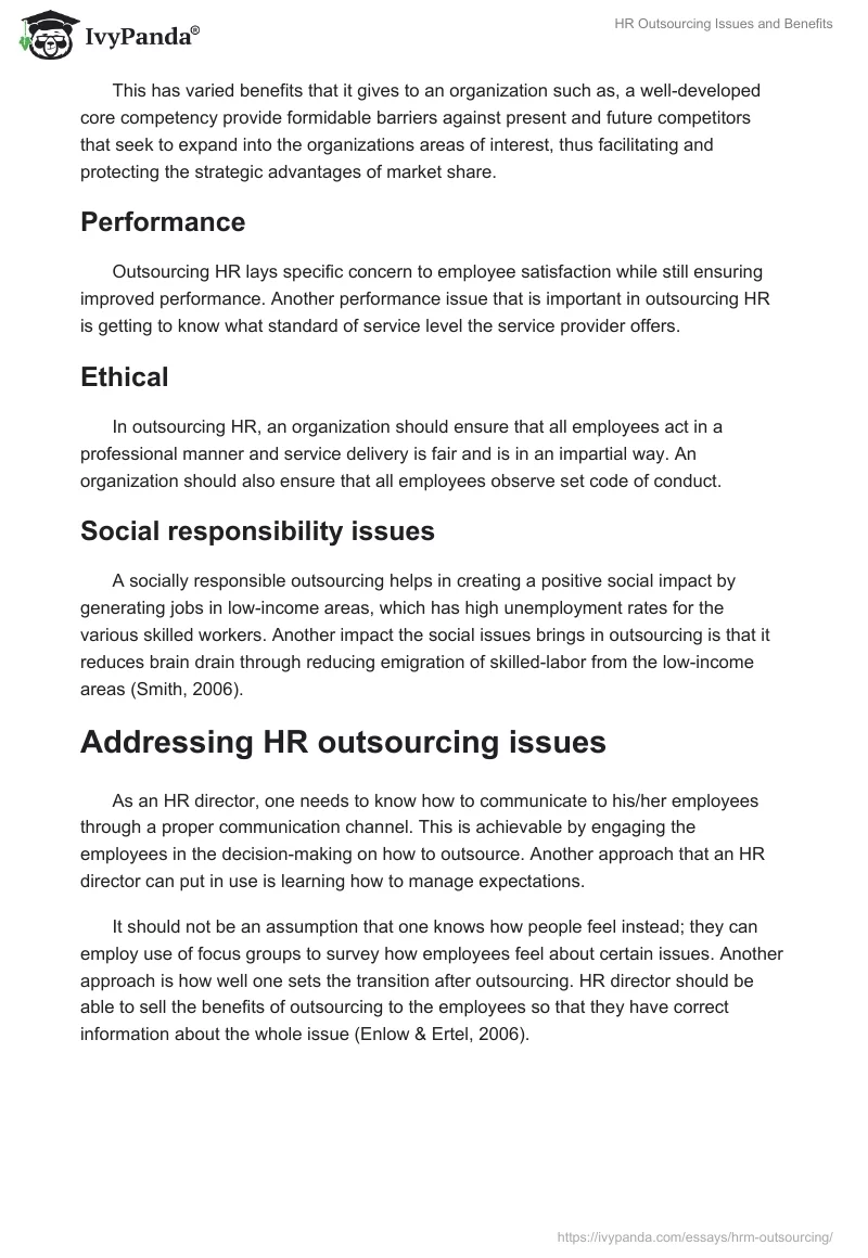 HR Outsourcing Issues and Benefits. Page 2