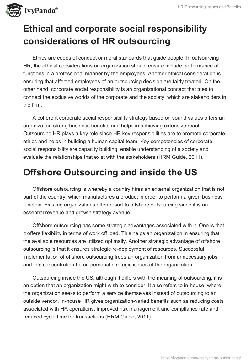 HR Outsourcing Issues and Benefits. Page 4