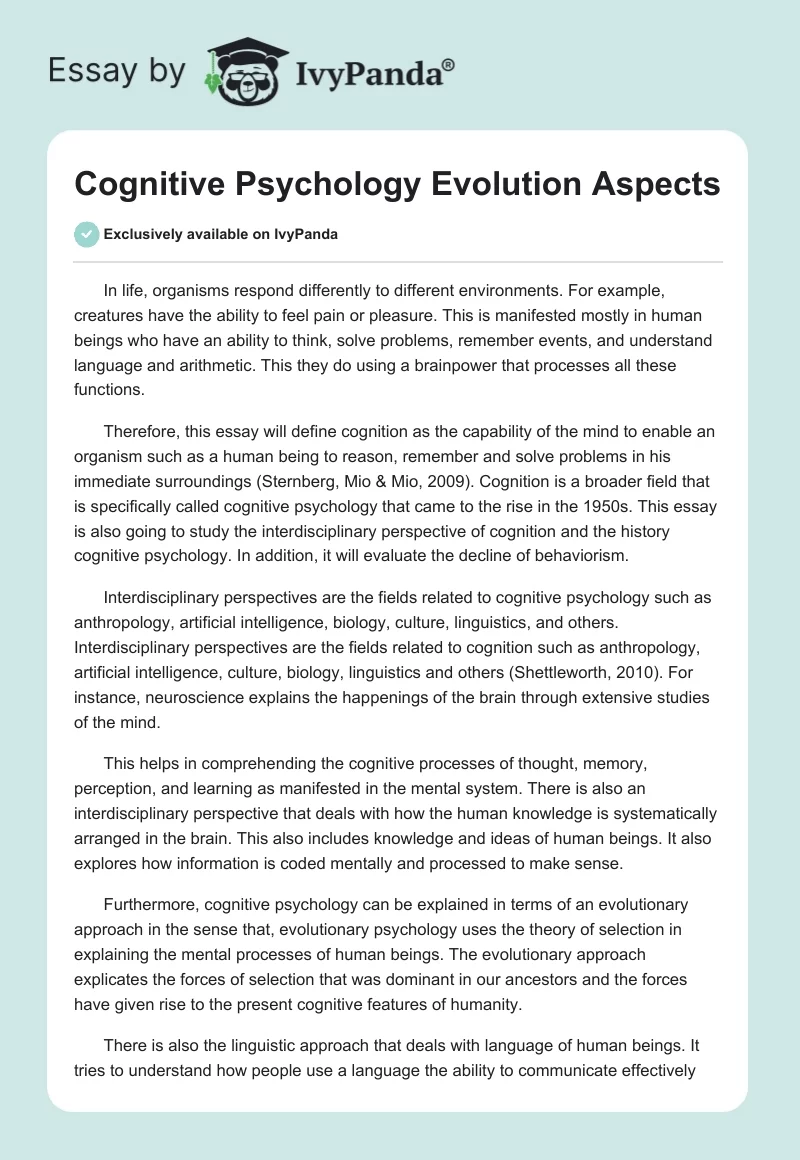 Cognitive Psychology Evolution Aspects. Page 1