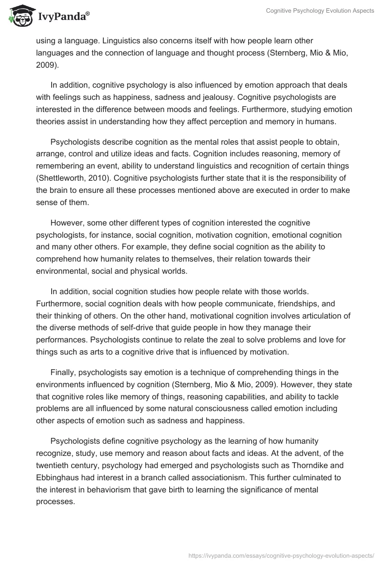 Cognitive Psychology Evolution Aspects. Page 2