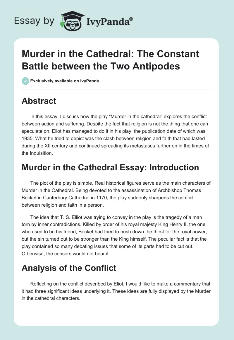 Murder in the Cathedral: The Constant Battle Between the Two Antipodes. Page 1