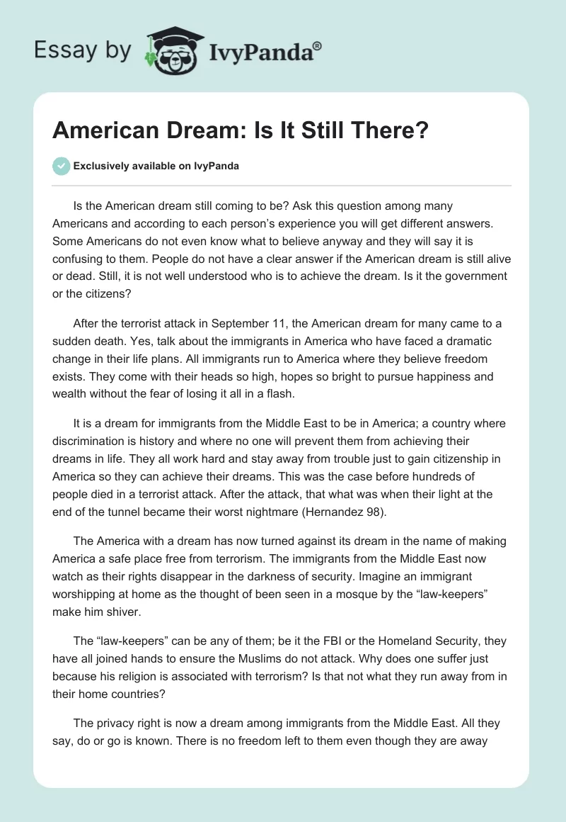 American Dream: Is It Still There?. Page 1
