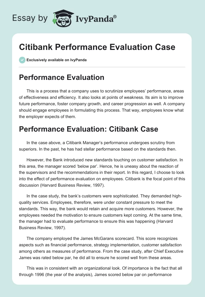 Citibank Performance Evaluation. Page 1