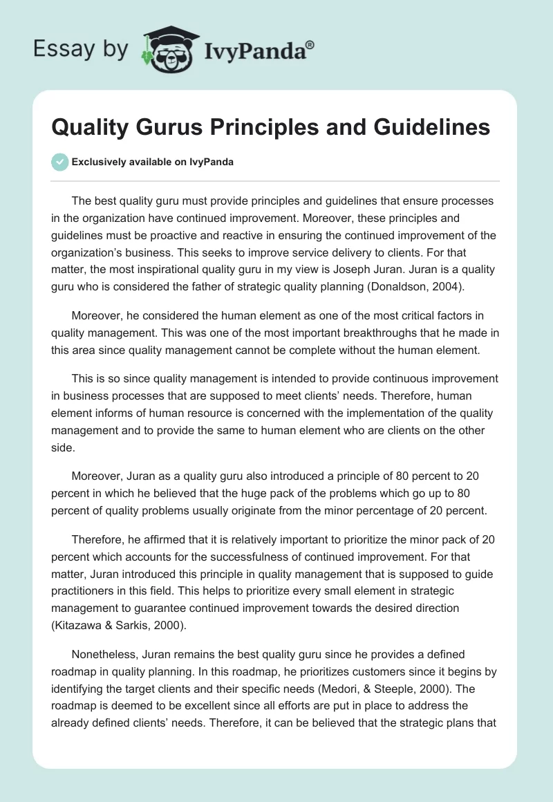 Quality Gurus Principles and Guidelines. Page 1