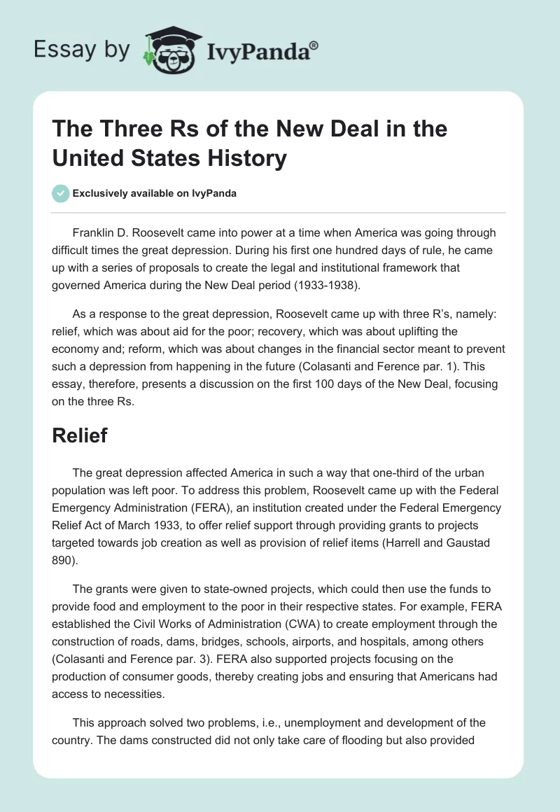 The Three Rs of the New Deal in the United States History. Page 1