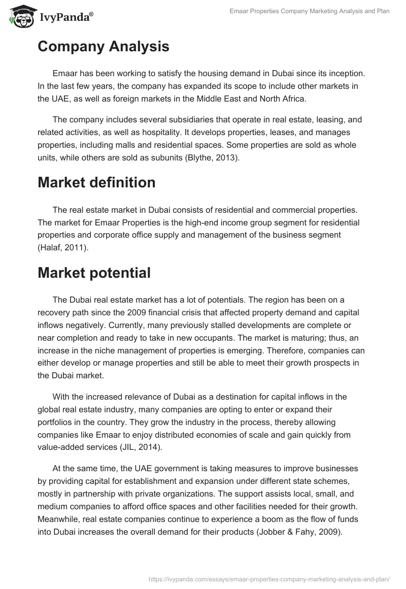 Emaar Properties Company Marketing Analysis and Plan. Page 2