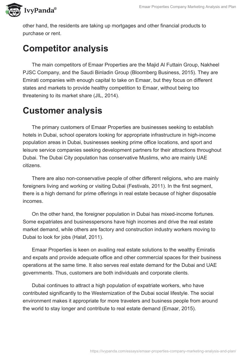 Emaar Properties Company Marketing Analysis and Plan. Page 4