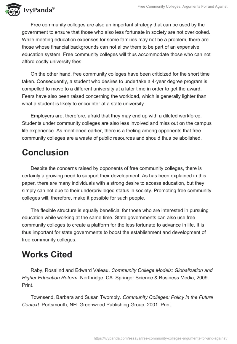 Free Community Colleges: Arguments For and Against. Page 2
