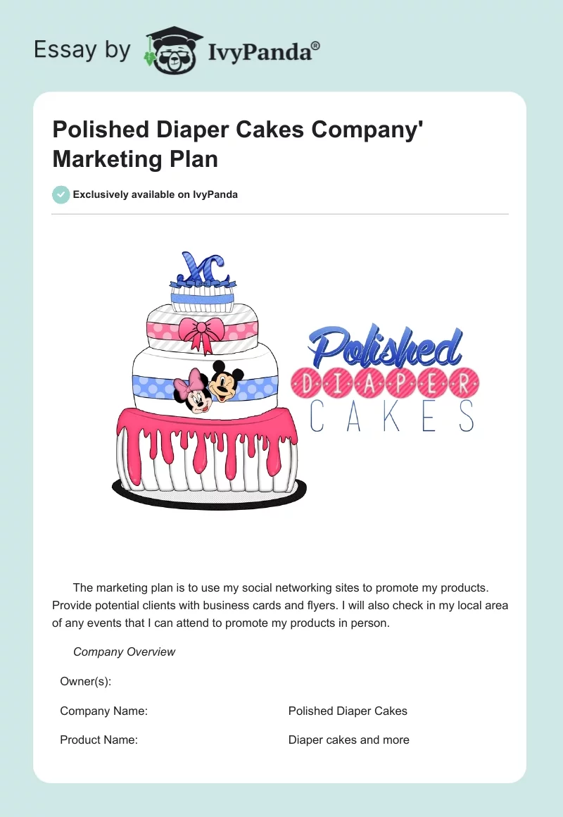 Polished Diaper Cakes Company' Marketing Plan. Page 1