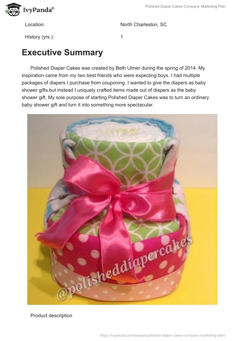 Polished Diaper Cakes Company' Marketing Plan. Page 2