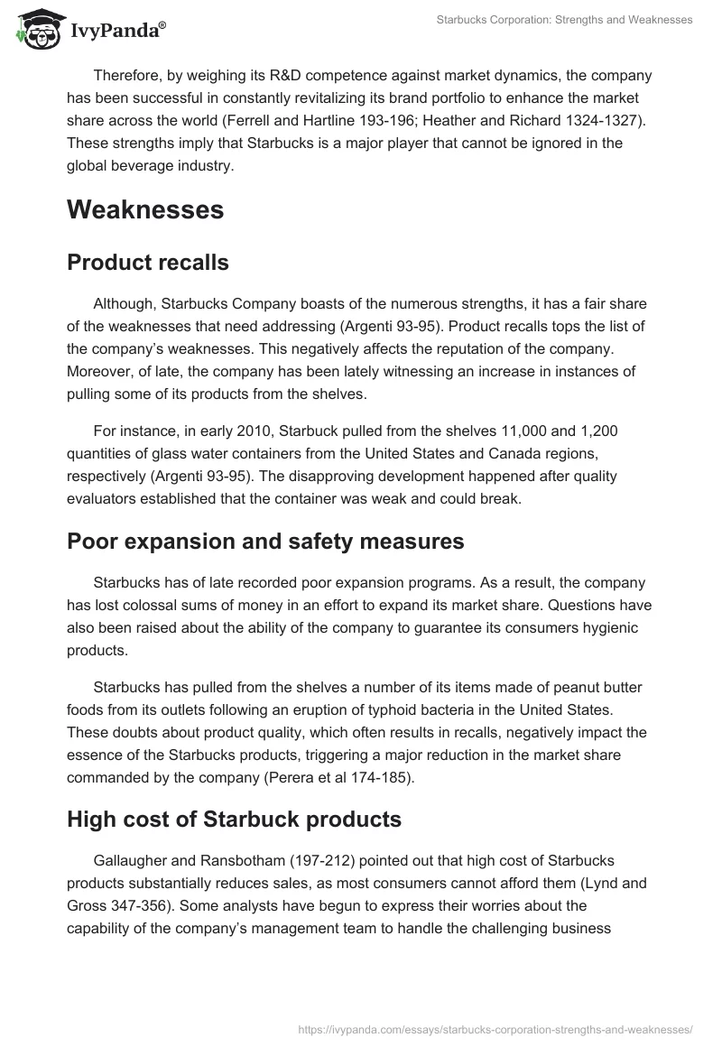 Starbucks Corporation: Strengths and Weaknesses. Page 3
