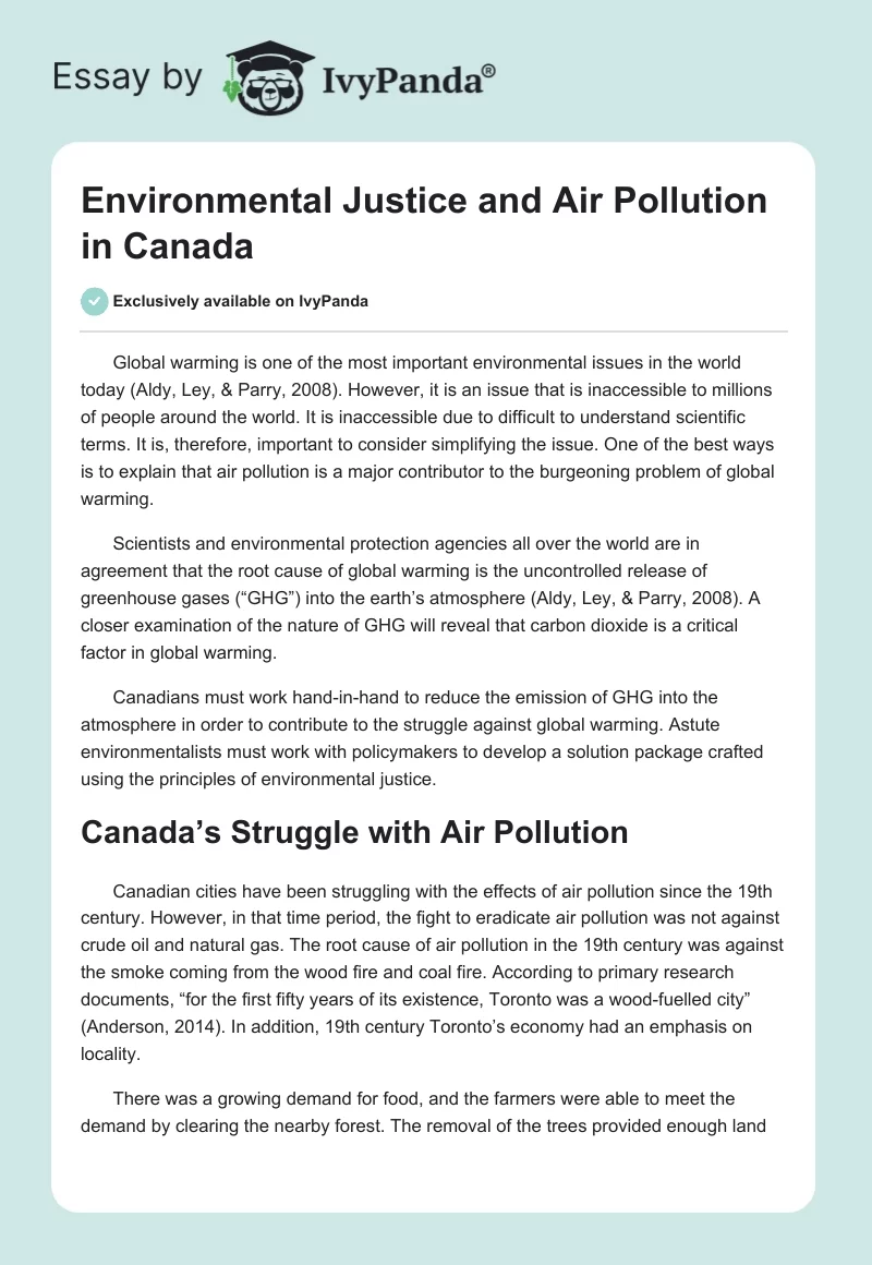 Environmental Justice and Air Pollution in Canada. Page 1