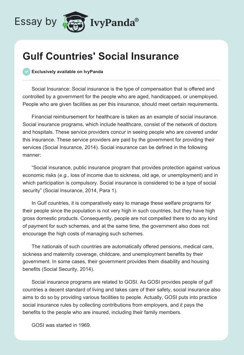Gulf Countries' Social Insurance. Page 1