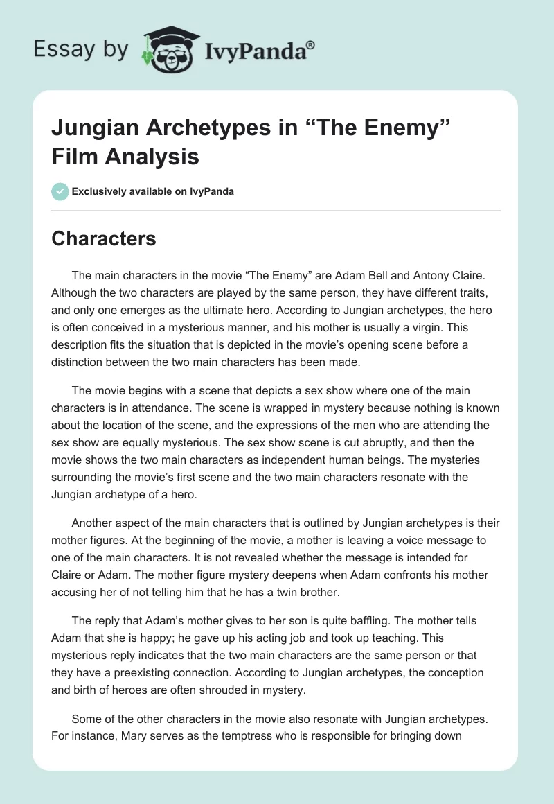 Jungian Archetypes in “The Enemy” Film Analysis. Page 1