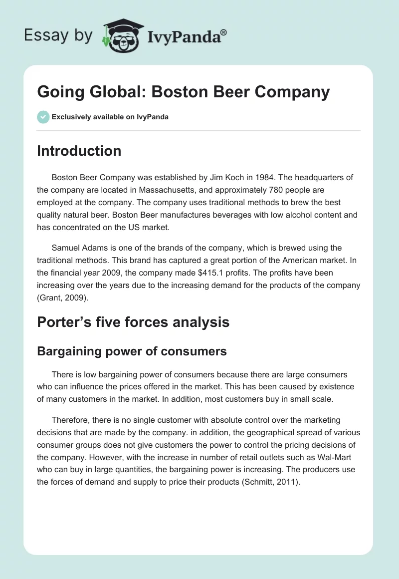 Going Global: Boston Beer Company. Page 1