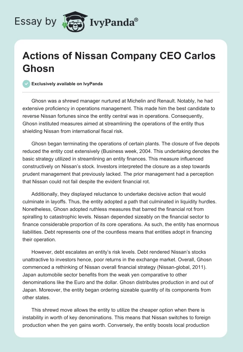 Actions of Nissan Company CEO Carlos Ghosn. Page 1