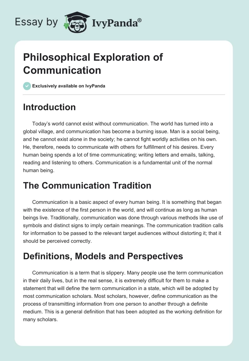 Philosophical Exploration of Communication. Page 1