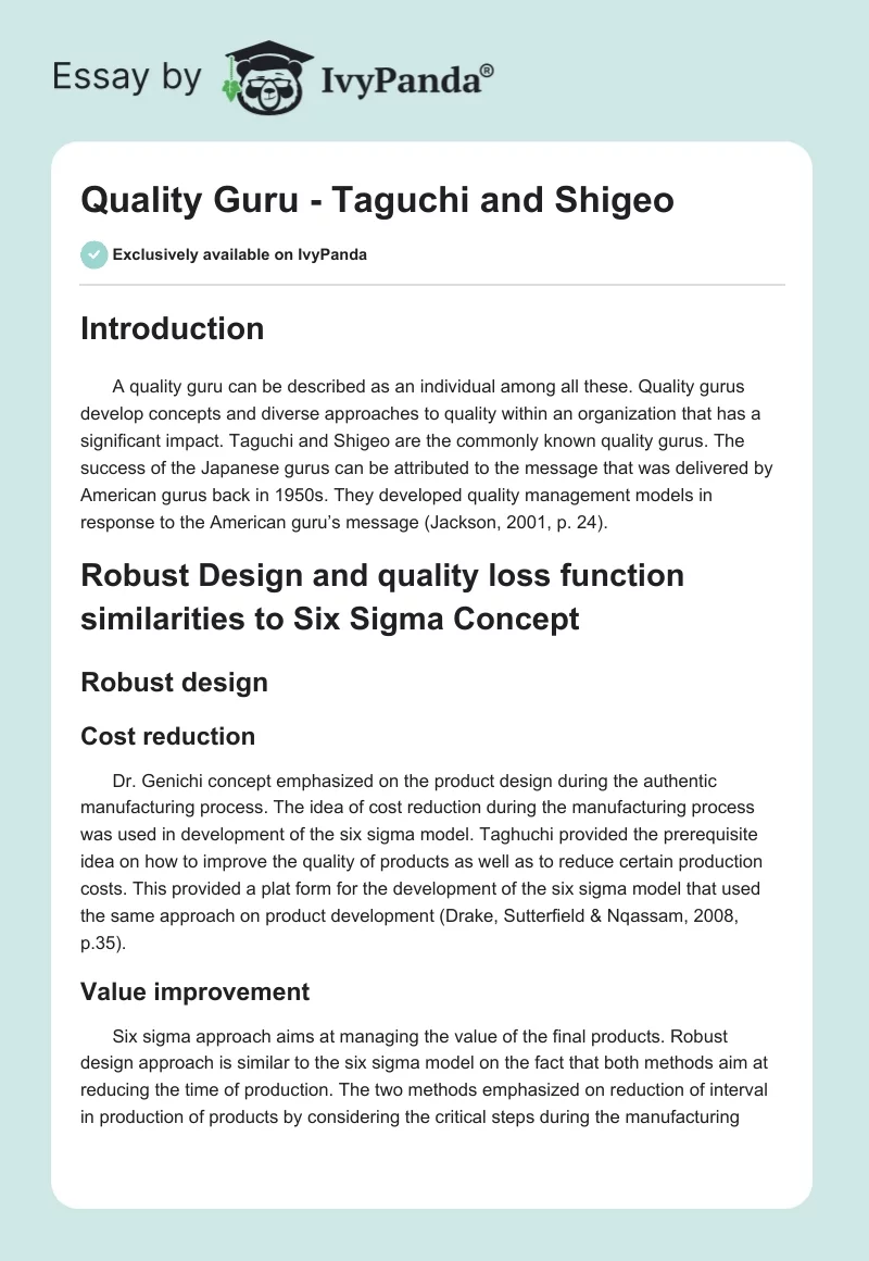 Quality Guru - Taguchi and Shigeo. Page 1