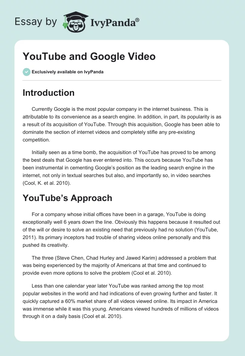 YouTube and Google Video. Page 1