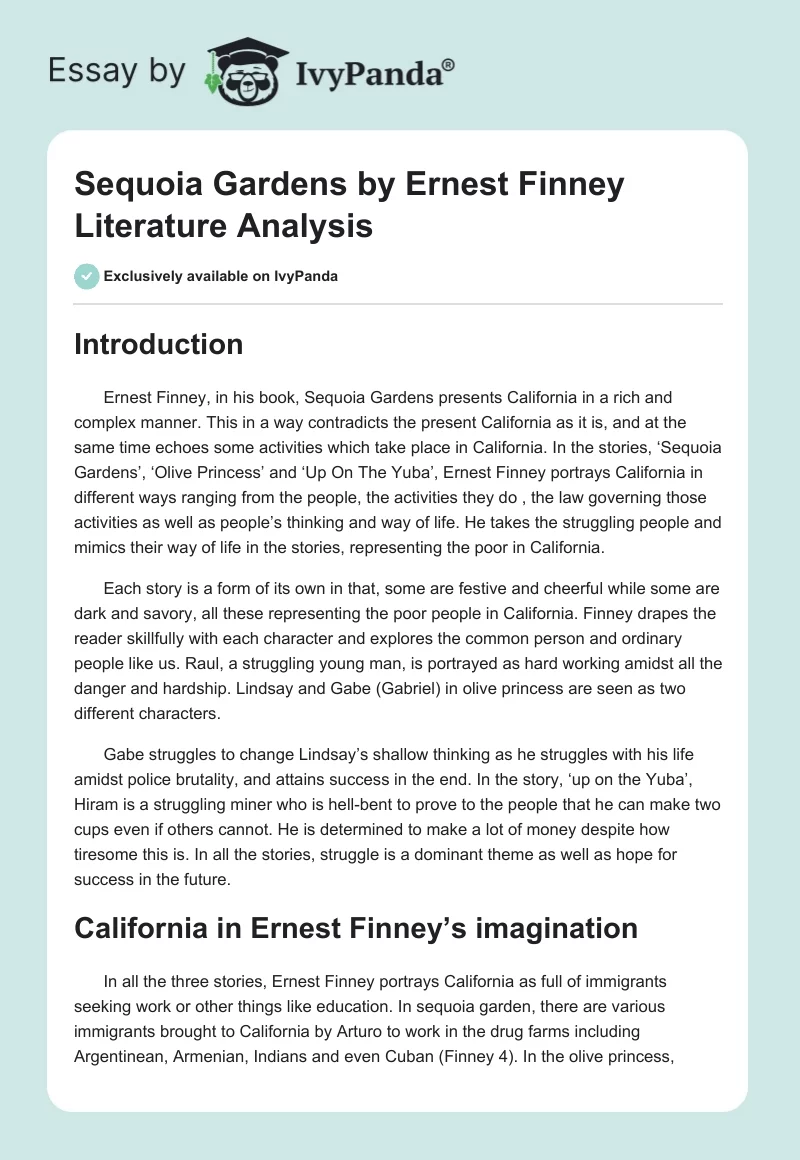"Sequoia Gardens" by Ernest Finney Literature Analysis. Page 1