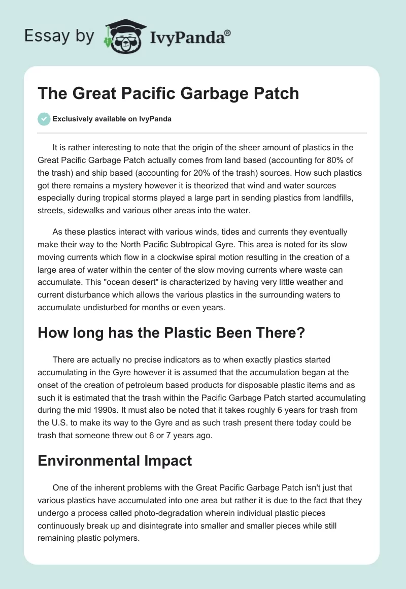 The Great Pacific Garbage Patch. Page 1