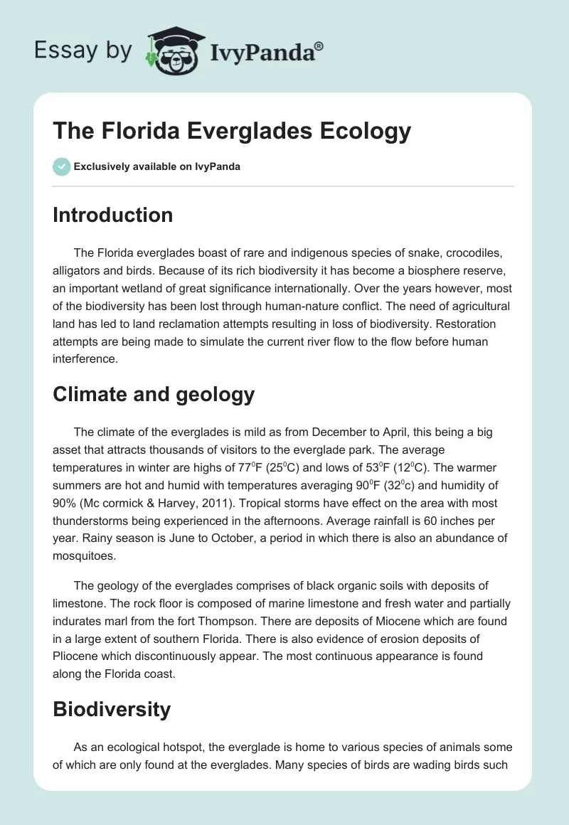 The Florida Everglades Ecology. Page 1
