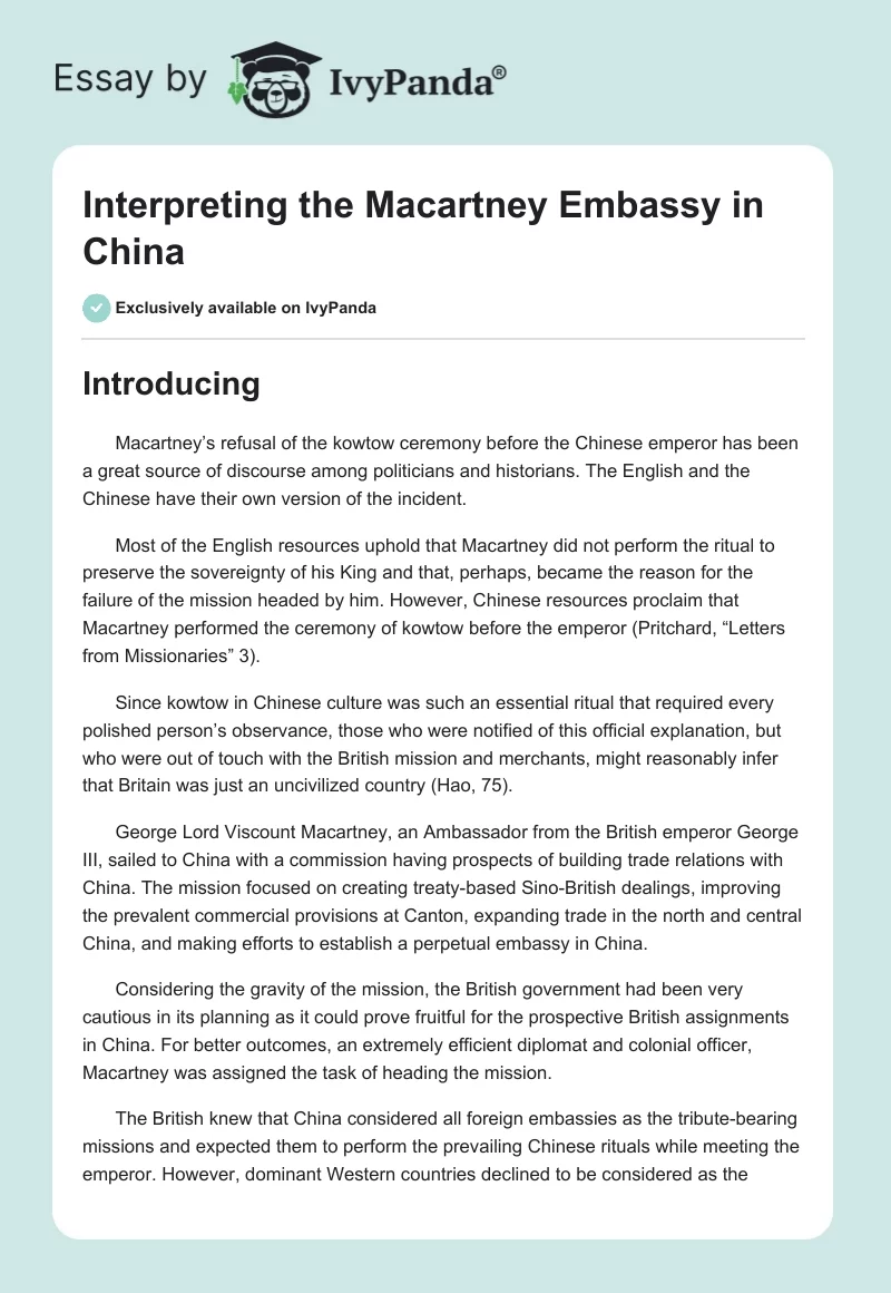 Interpreting the Macartney Embassy in China. Page 1