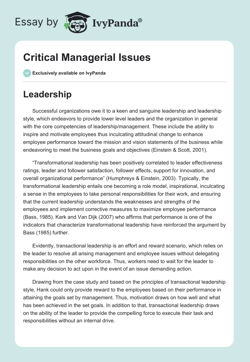 Critical Managerial Issues. Page 1