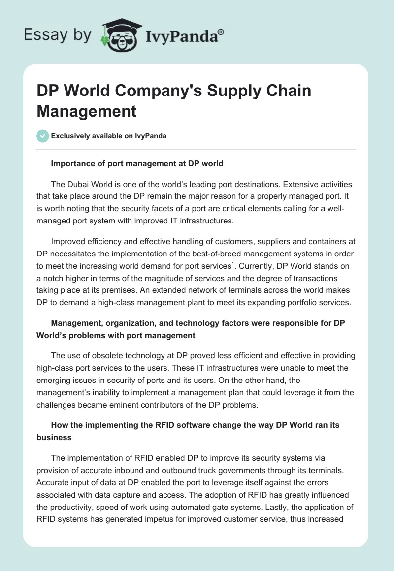 DP World Company's Supply Chain Management. Page 1
