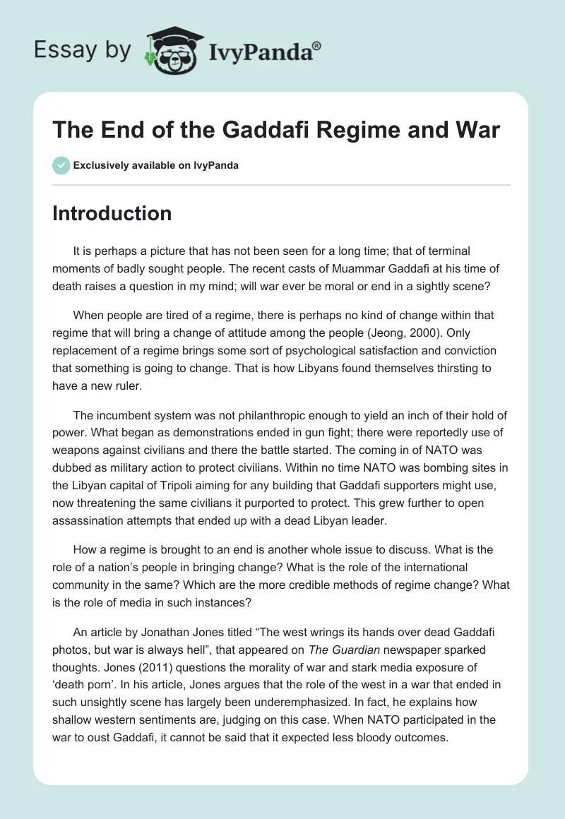 The End of the Gaddafi Regime and War. Page 1