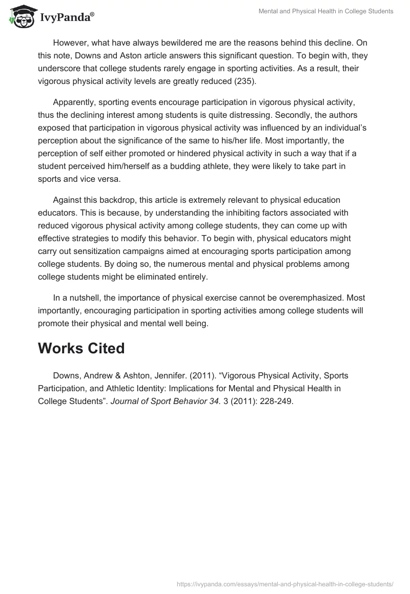 Mental and Physical Health in College Students. Page 2