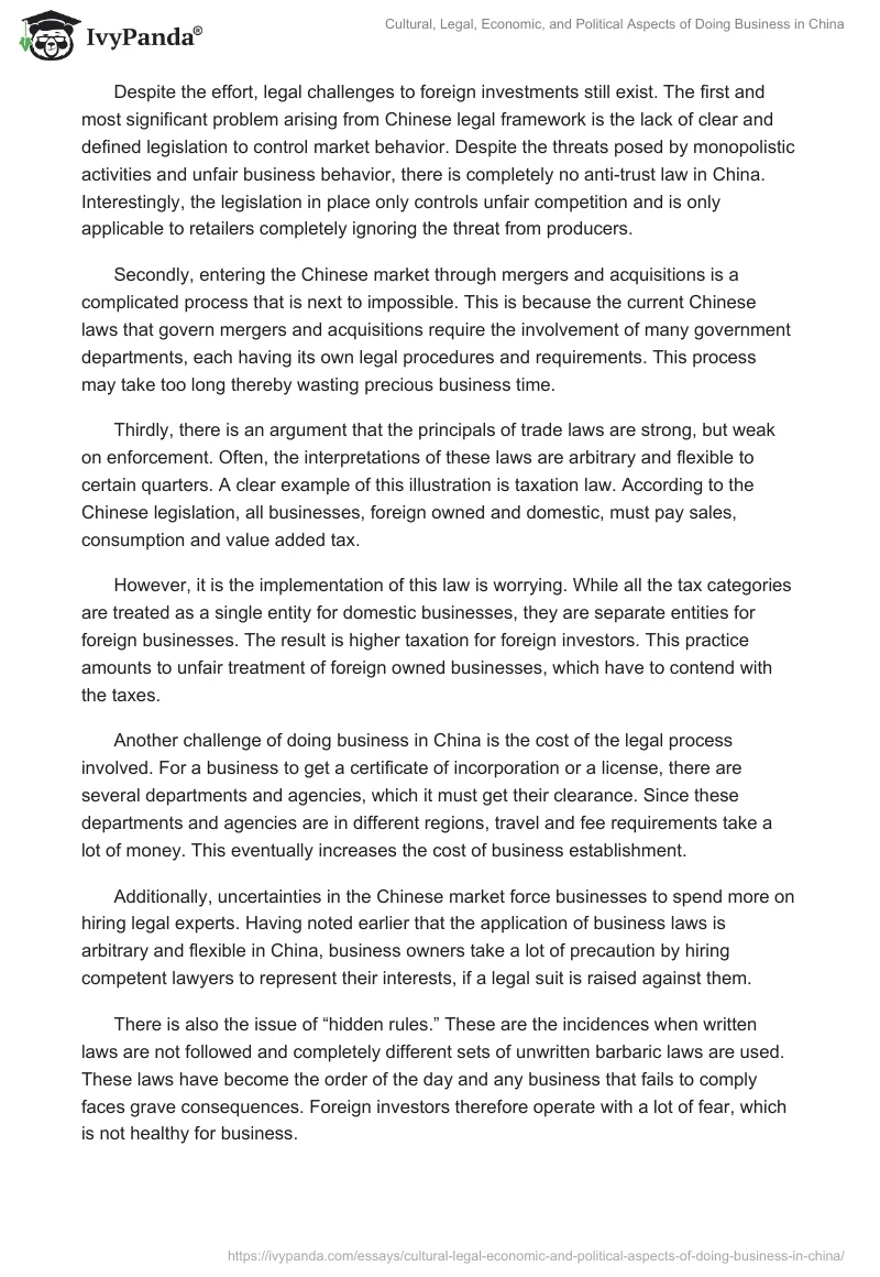 Cultural, Legal, Economic, and Political Aspects of Doing Business in China. Page 4