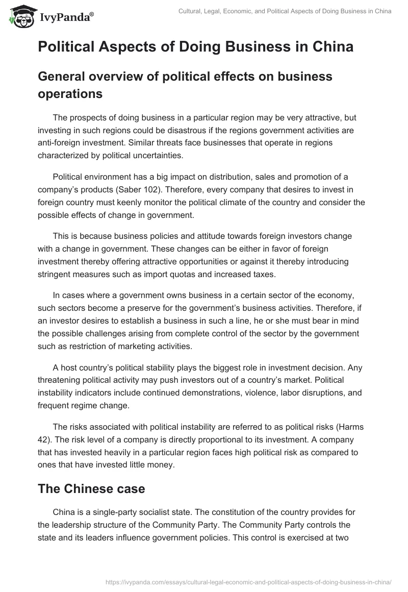 Cultural, Legal, Economic, and Political Aspects of Doing Business in China. Page 5