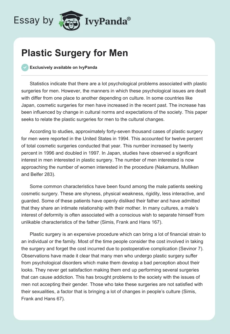 Plastic Surgery for Men. Page 1