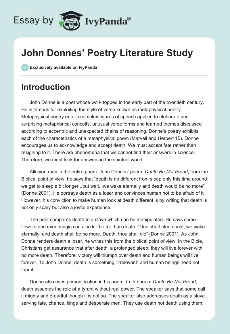 John Donnes’ Poetry Literature Study. Page 1