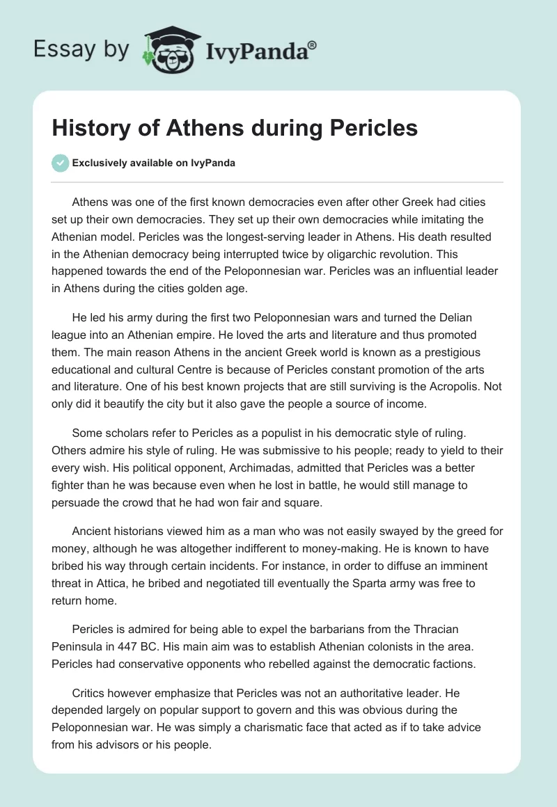 History of Athens during Pericles. Page 1