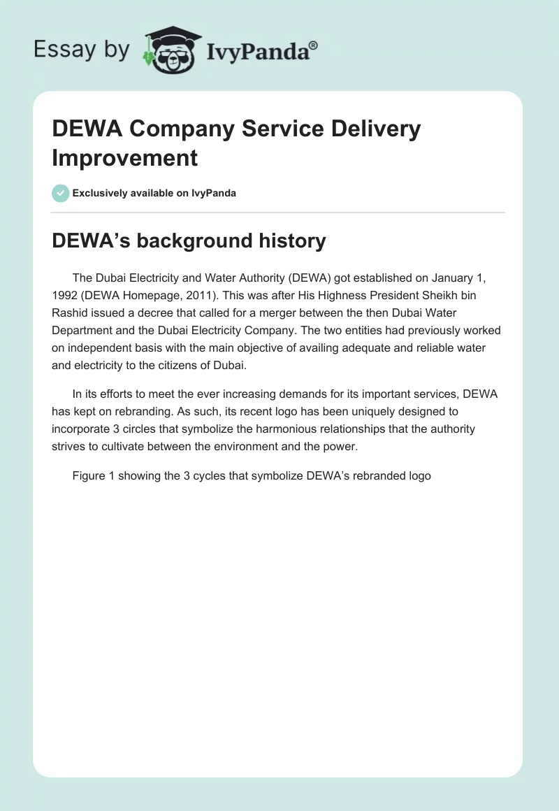 DEWA Company Service Delivery Improvement. Page 1