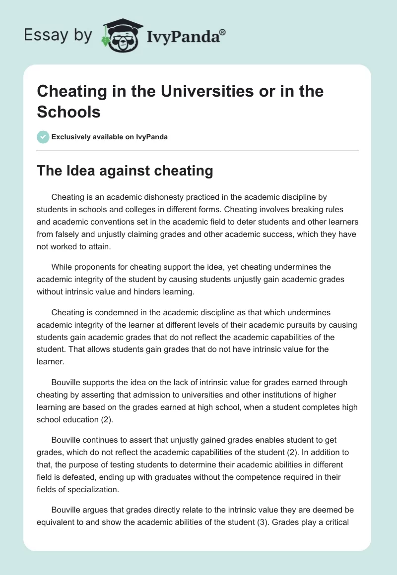 Cheating in the Universities or in the Schools. Page 1