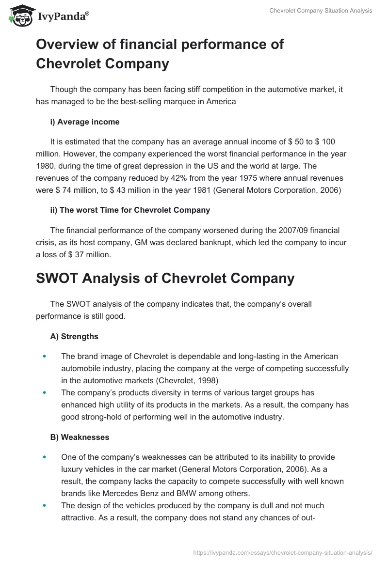 Chevrolet Company Situation Analysis. Page 2