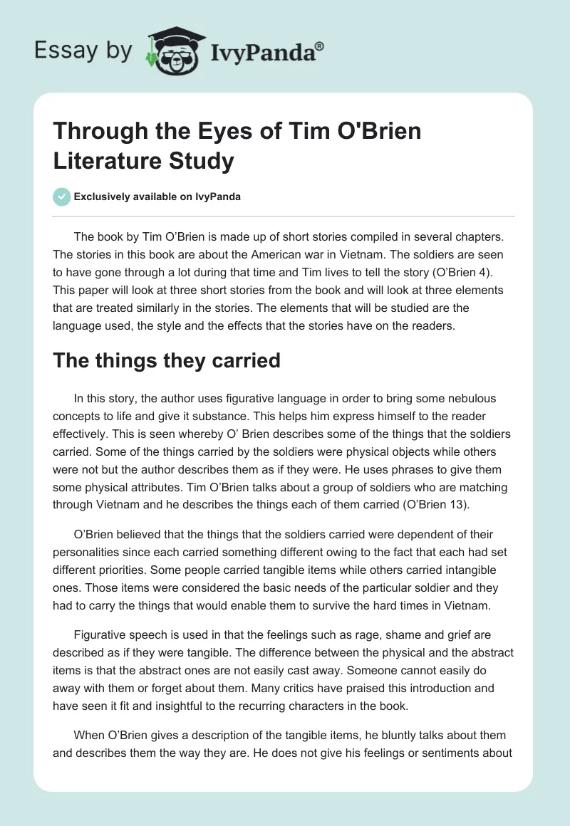 Through the Eyes of Tim O'Brien Literature Study. Page 1