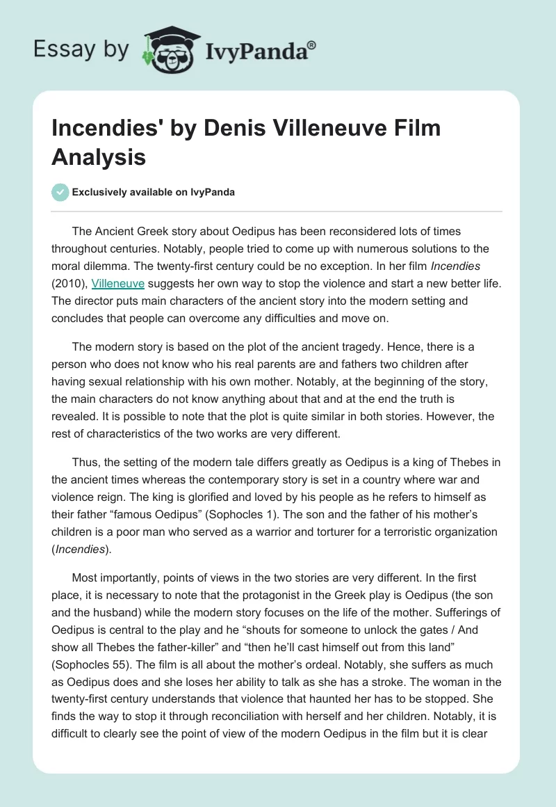 Incendies' by Denis Villeneuve Film Analysis. Page 1
