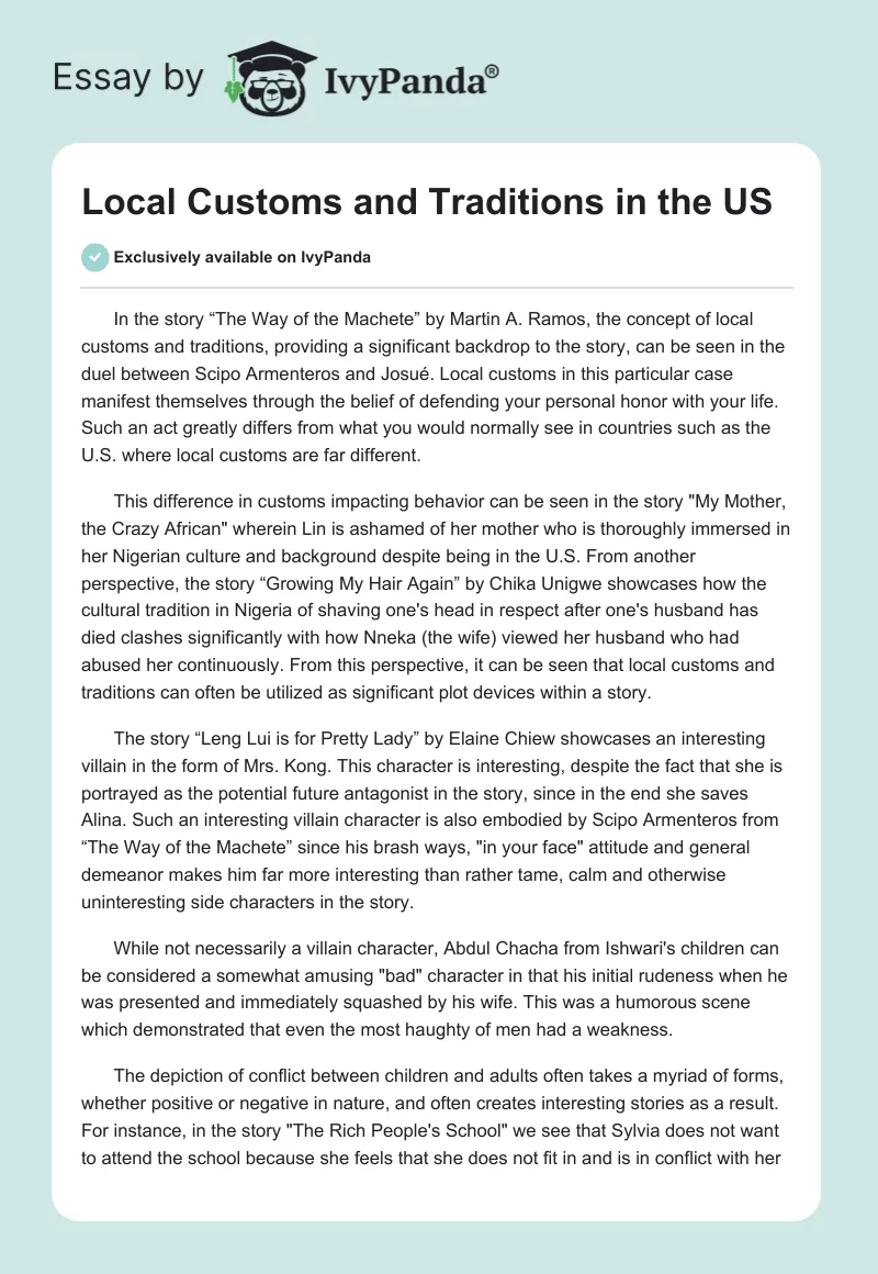 Local Customs and Traditions in the US. Page 1