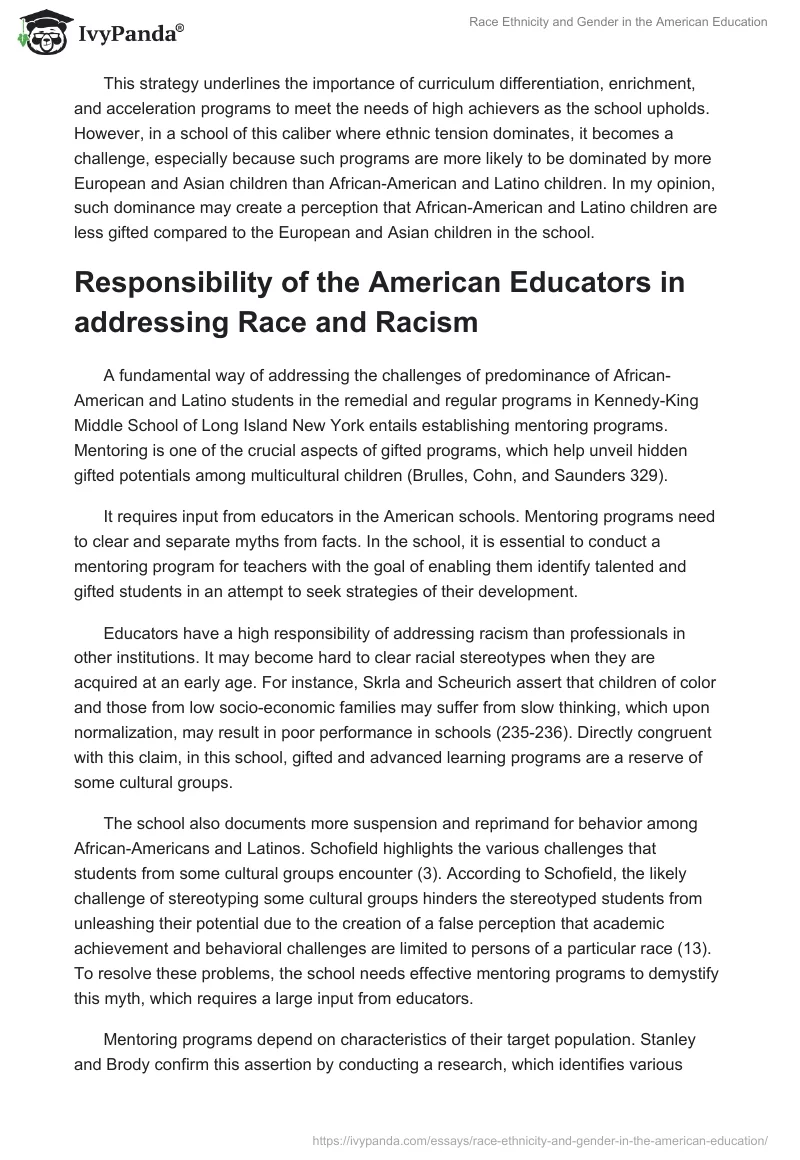 Race Ethnicity and Gender in the American Education. Page 4