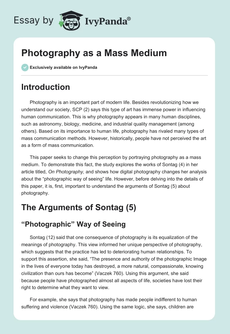 Photography as a Mass Medium. Page 1