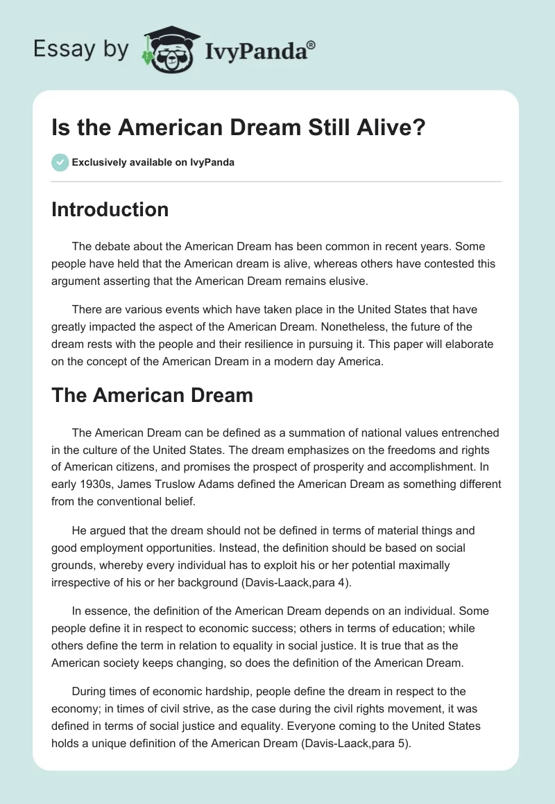 Is the American Dream Still Alive?. Page 1