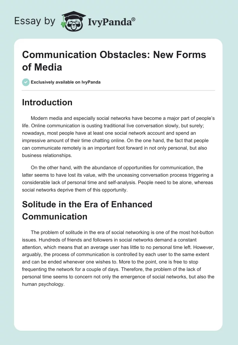 Communication Obstacles: New Forms of Media. Page 1