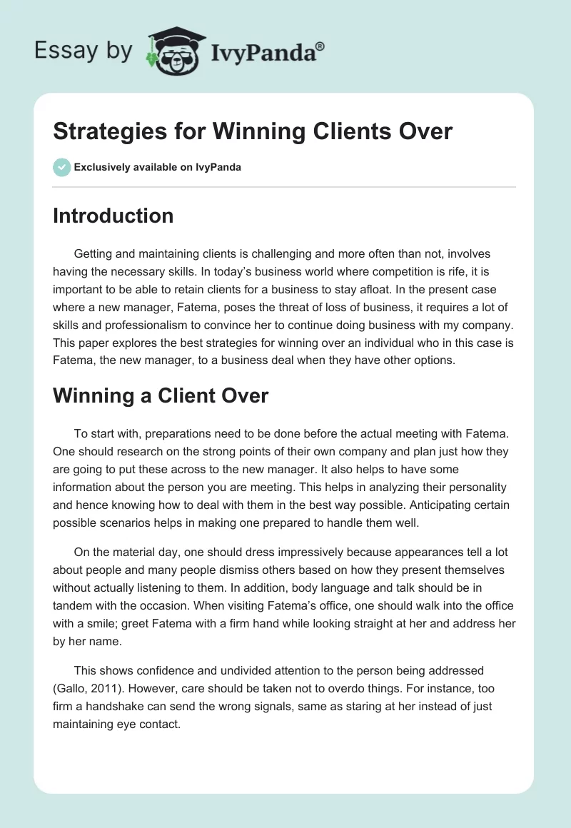 Strategies for Winning Clients Over. Page 1