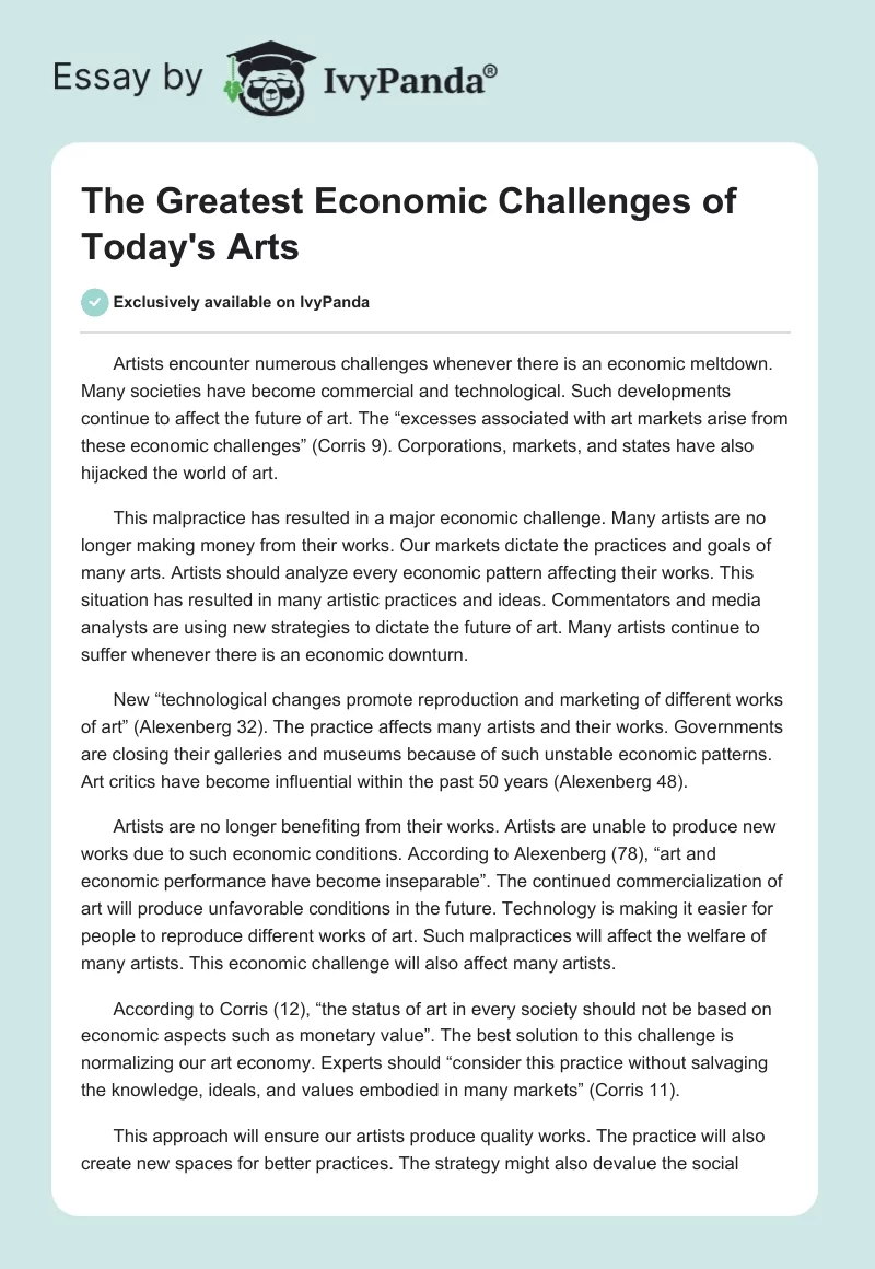The Greatest Economic Challenges of Today's Arts. Page 1