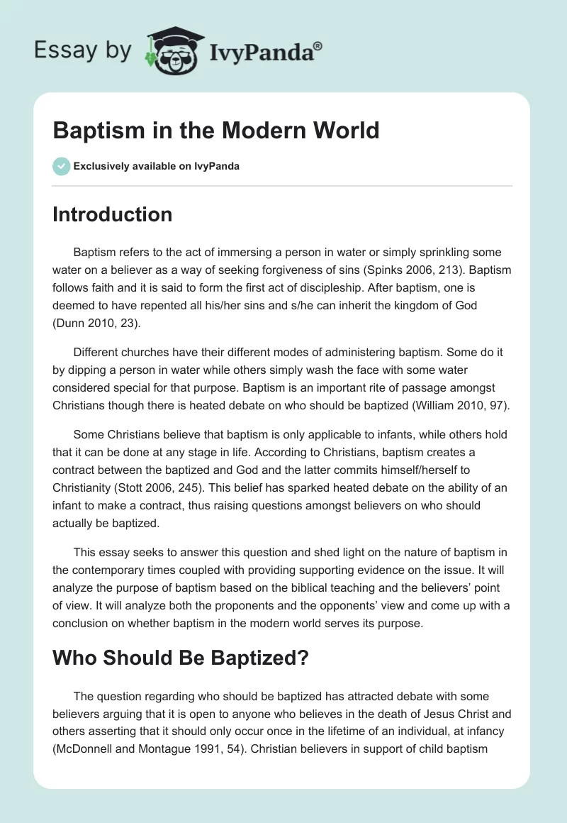 Baptism in the Modern World. Page 1
